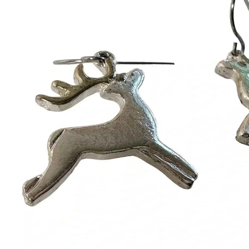 Gold and silver reindeer fishhook earrings women’s jewelry winter Christmas deer - Picture 2 of 4